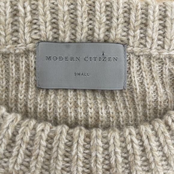 Modern Citizen Womens Size Small Light Beige Crew Sweater Long Sleeve Slit Sides - Picture 3 of 9